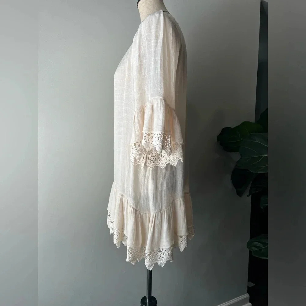 Honeyme size Small mini short boho dress white vacation beach lace macrame Tunic - Picture 4 of 8